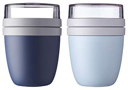 Mepal - Lunchpot Ellipse Mixed - Nordic Blue + Nordic Denim – 500 ml praktischer Reisebecher, Joghurtbecher, To go Becher – Geeignet für Tiefkühler, Mikrowelle und Spülmaschine, 700 ml
