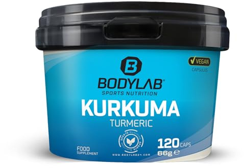 Bodylab24 Kurkuma Kapseln 120 Stück, 66g, vegan, mit Extrakt aus schwarzem Pfeffer, Nahrungsergänzungsmittel Kurkumapulver