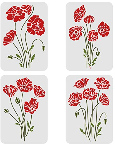 FINGERINSPIRE 4 STÜCKE Blumenstrauß Schablone 29,7x21 cm große Wandschablone Wildblumen Schablonen Blumenstrauß Malschablonen Kunststofffeld Blumen Bastelschablone Sprühfarbe Dekorationsvorlage