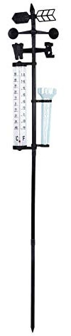 Aflytep EstacióN MeteorolóGica , Medidor de Viento, Pluviómetro y TermóMetro para JardíN, Granja, Campo, Negro, LCD, Energía solar
