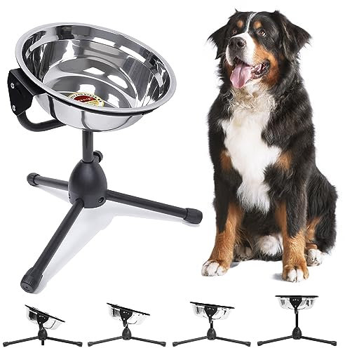 Elevated Dog Bowl with Adjustable Metal Stand,10''x3.3'' Size for Dogs Between 60 and 100 lbs, 0.8 Gal 3 Liter Stainless Steel Dog Food Bowl Water Bowl Height Adjustable Non-Slip Raised Dog Bowl Set