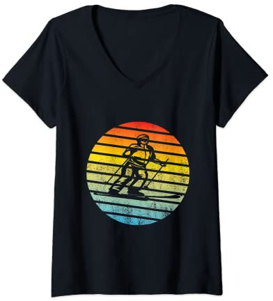 Damen Skifahrer Skiausrüstung Skifahren Skispringen Skilanglauf T-Shirt mit V-Ausschnitt