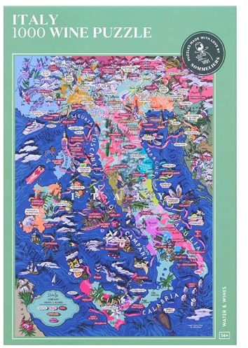 Wine Puzzle Italien – spannendes und pädagogisches Puzzle 1000 Teile für Erwachsene – einzigartige handgezeichnete Puzzlekarte Italienischer Weine