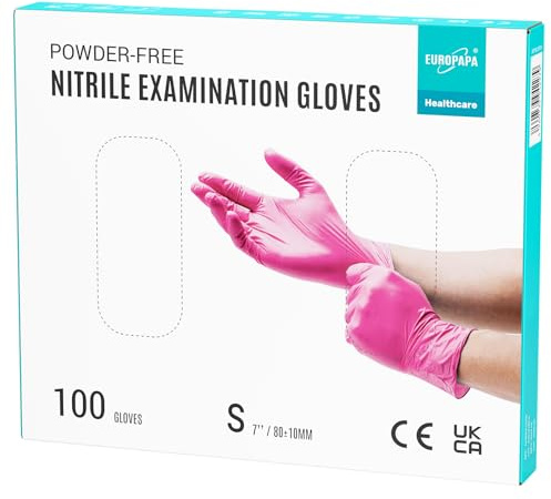 EUROPAPA® 100x Nitrilhandschuhe Einweghandschuhe Einmalhandschuhe Untersuchungshandschuhe Nitril Handschuhe puderfrei ohne Latex unsteril latexfrei disposible gloves (S, Rosenrot)
