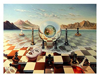 Salvador Dali Leinwand Bilder XXL, Surrealismus Schachmaske auf Meer Leinwand Gemälde Salvador Dali Poster Drucke Wandbilder Dekor 60x85cm Rahmenlos
