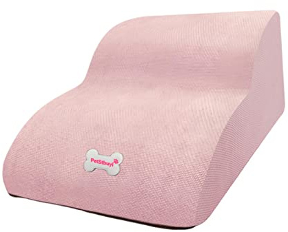 perfk Hundetreppe für kleine Hunde, 3-stufige Hunderampe aus hochdichtem Schaumstoff, extra breite, rutschfeste Haustierstufen für hohe Betten oder Couch, Rosa
