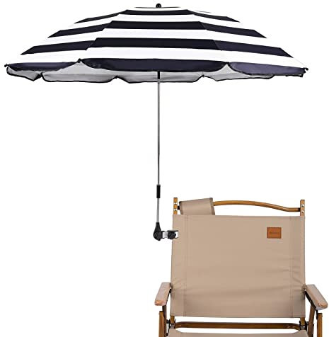 GRANDMEI Sombrilla para silla con abrazadera, 46 pulgadas UPF 50+ clip en paraguas para patio, sillas de playa, cochecitos, sillas de ruedas, carritos de golf, B-Stripe
