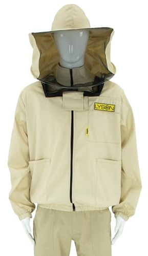 LYSON Imkerjacke mit abnehmbarem Hut, Imkerbluse mit Schleier, Schutzhemd für Imker Beekeeping Jacket Schutz gegen Bienen Insekten Imkerbekleidung Grösse XXXL Imkereibedarf Imkerzubehör