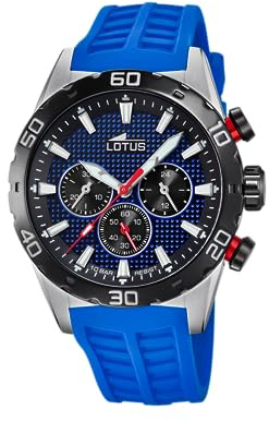 LOTUS Reloj Hombre Analógico de Caucho Azul | Movimiento de Cuarzo, Cronógrafo, Cristal Mineral de Alta Resistencia, Resistente al Agua 10 ATM 18677/C Special Prices