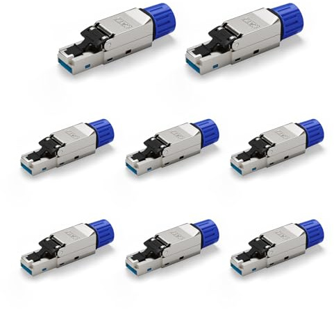 VCELINK Conector RJ45 sin herramientas, conector de red Cat7 Cat6A, sin herramientas, conector Lan para cable de conexión, 10 Gbps 600 MHz, 8 unidades | Conector de red sin herramientas, montaje en campo, LSA, apantallado, 10 Gbps, 600 MHz, 8 unidades