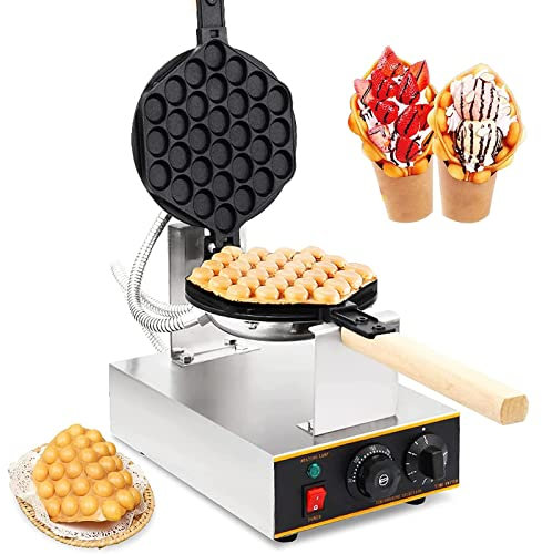 HJJP 1200W Commercial Waffle Maker - Non-Stick Stainless Steel Baker with 360°Rotatable Pans & Bent Handles - Adjustable Temperature from 50-300℃ - Egg Bubble Puff Iron - Teflon Coating
