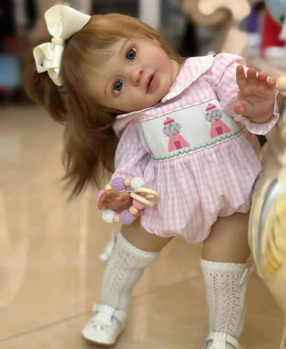 Anano Poupée Reborn Toddler - Poupée fille debout réaliste - En silicone - Véritables éruptions rouges - 66 cm - Poupée réaliste - Yeux ouverts - Cheveux longs