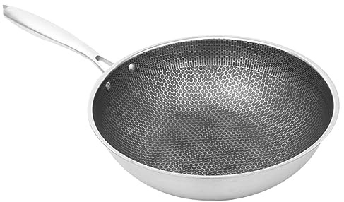 Zerodeko Sartén De Acero Inoxidable Wok Asas Para Freír Verduras Wok Para Cocina De Inducción Para Cocina Eléctrica