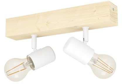 EGLO Deckenlampe Townshend 3 2 flammiger Vintage | Deckenspot im Industrial Design, Retro Lampe aus Stahl und Holz, weiß, braun, E27 Fassung, FSC zertifiziert