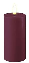 ReWu LED Kerze Deluxe Homeart, Indoor LED-Kerze mit realistischer Flamme auf einem Echtwachsspiegel, warmweißes Licht - Violett 5 x 10 cm