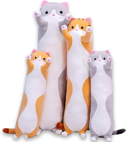 AMOZO Katze Kuscheltier Stofftier Lange Katzen Kissen Plüschtiere Kawaii große süße Cat Plüsch Sofakissen Geschenke für Freunde Kinder Dekoration(Orange,70cm)