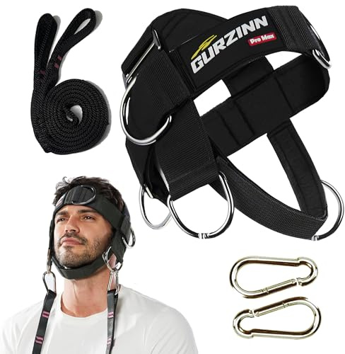 Arnés acolchado para el cuello, mejora la fuerza del cuello y reduce el dolor de cuello, entrenador de cuello con cuerda resistente de 95 cm, correa de neopreno ajustable y omnidireccional, arnés de