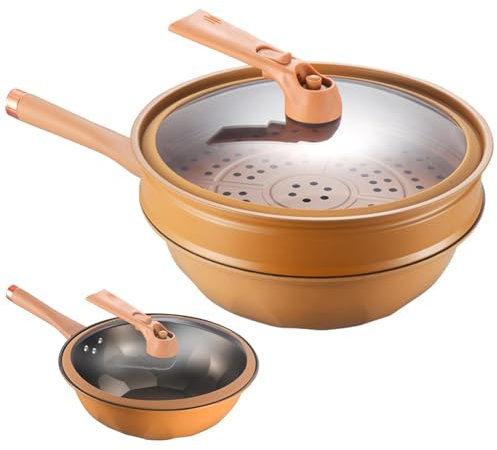 Antihaftbeschichteter Wok – schnelles Erhitzen von Kochgeschirr, köstliche Gerichte, Bratpfanne, strukturierter Innentopf mit stabilem flachem Boden und großzügigem Fassungsvermögen für Eier, Backen,