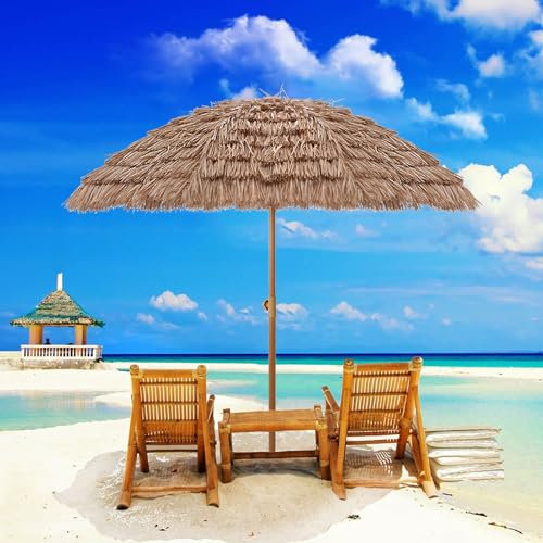 Sonnenschirm Strand Großer Terrassenschirm Neigbarer Hawaii-Schirm Wasserdichter Strandschirm Für Sand UV-Schutz Strohschirm Für Den Außenbereich Höhenverstellbarer Tischschirm 8 Streben Für Sand Gar