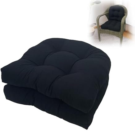 Generisch U Förmiges Kissen Sofa Rattan Stuhlkissen, Niedriglehner Auflage mit Rückenteil, Wasserdicht, Verdickte Esszimmerstuhlkissen, Halbrundes Stuhlpolster für Drinnen und Draußen(Schwarz)