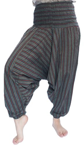 Generico Pantaloni Aladino Estivi Unisex a Vita Alta, Harem Multicolore a Gamba Larga, Strisce Colorate, Elastico in Vita, Cotone, Ali Baba (IT, Testo, Taglia Unica, Regular, Regular, Verde e Rosso)