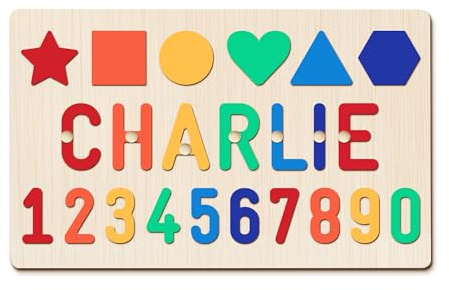 GifXify Personalised Name Puzzle Age 3+ for Kids | Custom Wooden Puzzles for Toddlers | Perfect Baby Gifts for Boys & Girls | Montessori Toys for Baby's First Birthday, Christmas (Number-Shape)