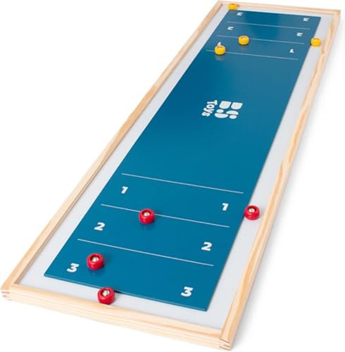 BS Toys Shuffleboard - Schiebebrettspiel aus FSC-Holz - Lustiges Indoor Curling Set für Kinder & Familie - Tisch-Curling Spiel - Geschicklichkeitsspiel ab 6 Jahren