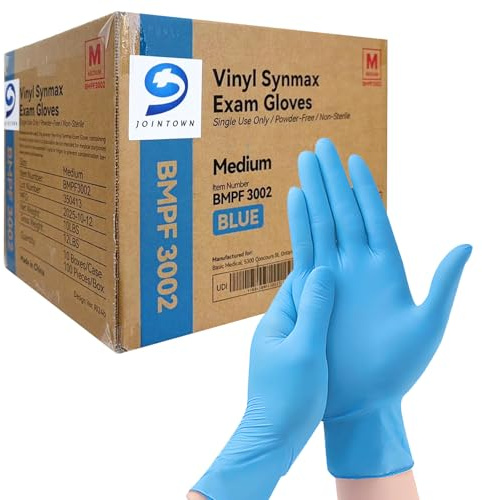 Jointown Basic Vinyl Exam Gloves, Latex-Free, Powder-Free, Disposable, Medium, Case of 1,000, Blue