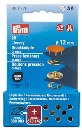 Prym 390776 Druckknöpfe Jersey, 12 mm, orange, kompatibel mit dem Vario Creative Tool
