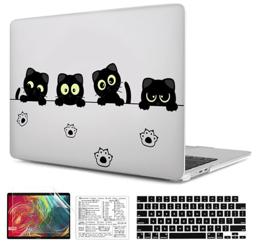 QCzyc Compatible with MacBook Air 15 inch Case M4 2025 2024 2023 Release A3241 M3 A3114 M2 A2941 Plastic Shell Case with Keyboard Cover & Mac OS Keyboard Sticker (Black Cat A)