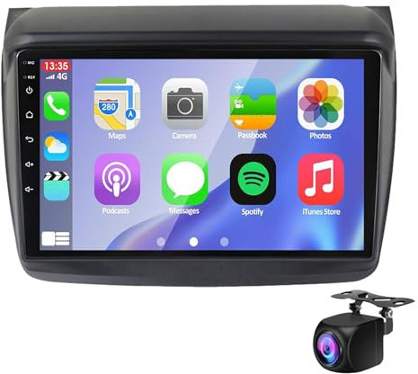 HTXPSM Doppio DIN Touch Screen Autoradio Ricevitore Lettore DVD Touch GPS Navigation Radio per 10 pollici Mi-tsubishi L200 2008-2016 con Carplay Android 14, Bluetooth WiFi FM/RDS SWC Microfono Teleca