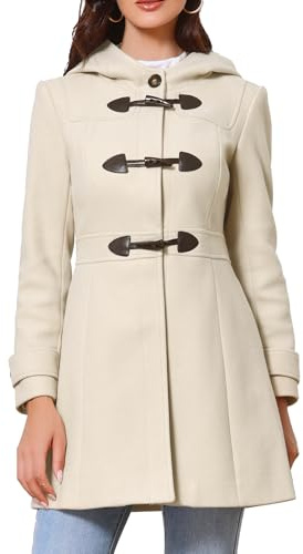 Allegra K Damvinterkappa, trenchcoat med huva, hakstängning, dufflecoat lår med fickor, beige L