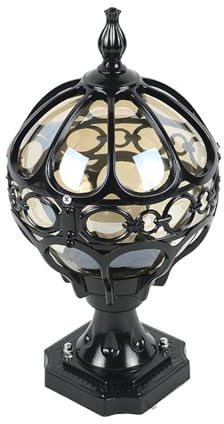 Mkichi Sockelleuchte Außen,Vintage Schwarz Gartenlampe Pollerleuchte aus Aluminium und Ball Glas Lampenschirm,IP44 Wasserdicht Wegeleuchte Außenlampe Laterne für Garten Terrasse,E27 (Schwarz)
