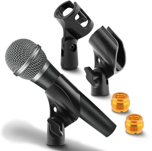 3 PCS Mic Clips for Stands Set, Universal Microphone Clip Holder, Adjustable Mic Holder for Stand with 2 pcs 5/8 Male to 3/8 Female Screw Adapter for Wired Wireless Microphones