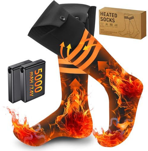 Calze Riscaldate a Batteria 10000mAh 7.4V 4 livelli di riscaldamento, Elettrici Calzini Riscaldabili Calze Calzino Termiche Riscaldanti Inverno Scaldapiedi Uomo Donna (Nero, L)