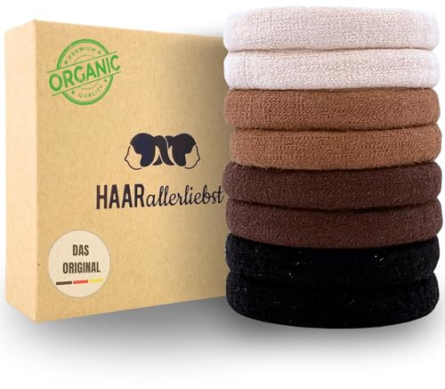 Haarallerliebst Haargummi Damen 8er Set – Haargummis soft ohne Metall aus Bio-Baumwolle & Naturkautschuk – Zopfgummi Mix für starken Halt – Schonend zu Haar & Umwelt