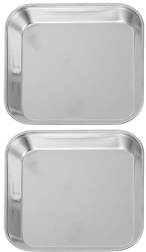 STOBAZA - Plato cuadrado de acero inoxidable para platos gruesos, 14.00 x 14.00 x 2.00 cm, para filete postre ensalada de galletas plato aperitivo cocina restaurante