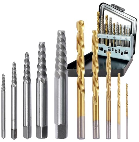 Yuentoen 10 Pieces extracteur de vis and broken screws of different, tourne a gauche extracteur de vis and drill Bits, for screw and bolt extractor