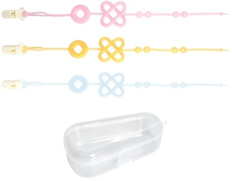 Baby Schnullerkette Silikon 3 Pack Mit Aufbewahrungsbox, Schnullerkette mit Befestigungsclip Mädchen Junge, Anti-Kettenabwurf Kinderwagen Spielzeug Kette Befestigung, Beißring, Baby Sachen