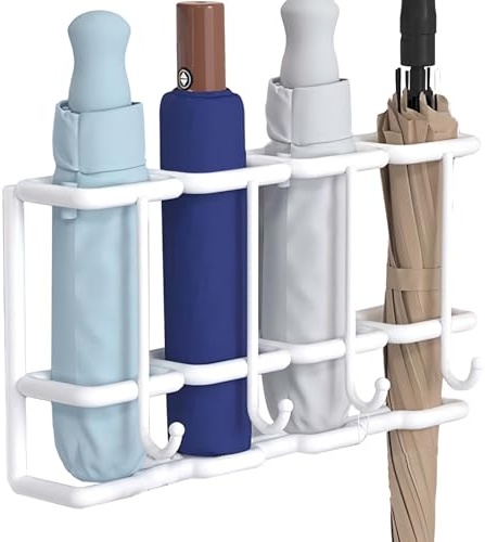 Umbrella Rack Wall Mount, Umbrella Wall Holder - 4-Slot Wall Mounted Metal Umbrella Storage Holder, Hiking Pole Container, Household Supplies, Space for Family Doors