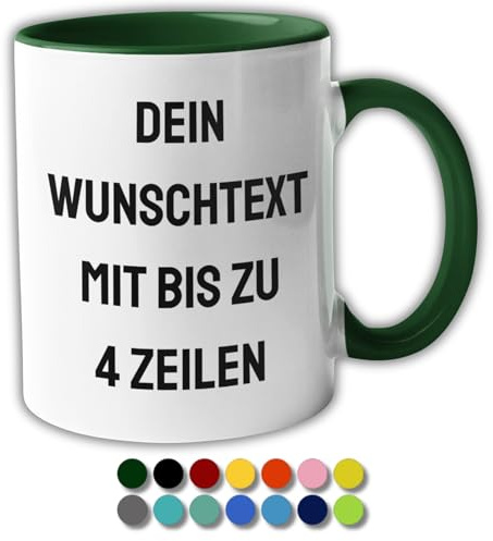 Wunschtext Tasse – Gestalte deine eigene Tasse mit Text | Personalisierte Keramiktasse mit Namen oder Spruch | Verschiedene Schriftarten & Farben | Beidseitig bedruckt | Geschenkidee (Grün)