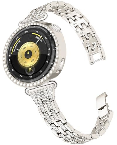 DEALELE Armband och klockfodral kompatibelt med Huawei Watch GT5 Pro 42 mm/GT6/GT5/GT4 41 mm, 18 mm glitter strass diamant metallarmband med skyddsfodral för kvinnor och män, Watch GT6/GT5/GT4 (41mm