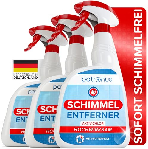 Patronus Profi Schimmelentferner mit Hafteffekt & Sofortwirkung [3x 500 ml] | für Wand, Bad, Fliesen, Fugen & mehr - Effektives Anti Schimmel Spray mit Aktivchlor zum Schimmel entfernen & Fugenreiniger