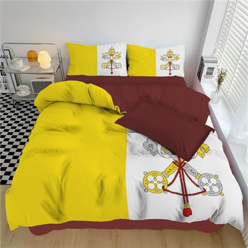 Bettwäsche Set 155x220cm - 3 teilig Traditionelle Kultur Wendebettwäsche - Himmlisch weicher Schlaf - Vatikanische Flagge Deckenbezug mit 1 Bettbezug und 2 Kissenbezug 80x80, Gelb