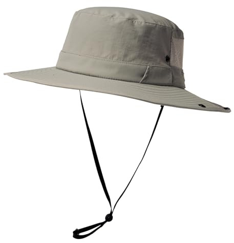 TOP-EX UPF 50 Summer Men's Sun Hat with Wide Brim Bucket Hat - Sun Protection Waterproof Safari Hats for Hiking Fishing Walking Travel, Breathable Foldable Outdoor Hats for Big Heads, Grey L/XL