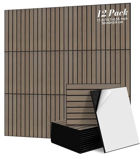 TO-TH Soundproof Panels Self-Adhesive Acoustic Wall Panel 12 Pack, Walnut | PVC Wood Grain Finish, Peel and Stick Wall Panels, 11.8x15.7x0.35, 100%Polyester Fiber, Wall Panel for Interior Wall Decor