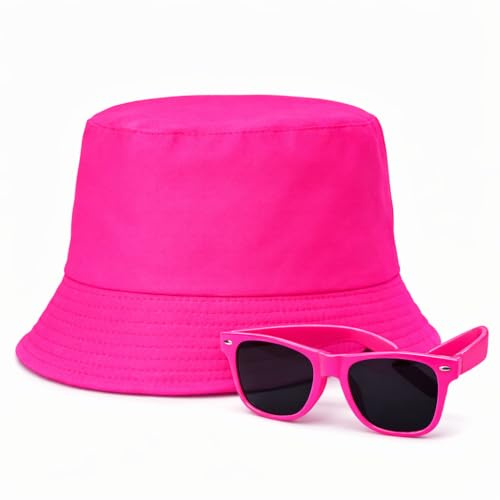 Panelize ® UV Neon Party Set – Bucket Hat + Neon Sonnenbrille | Festival Hut & Partybrille für Schwarzlicht, Karneval & Festivals | Gelb, Pink, Orange, Grün