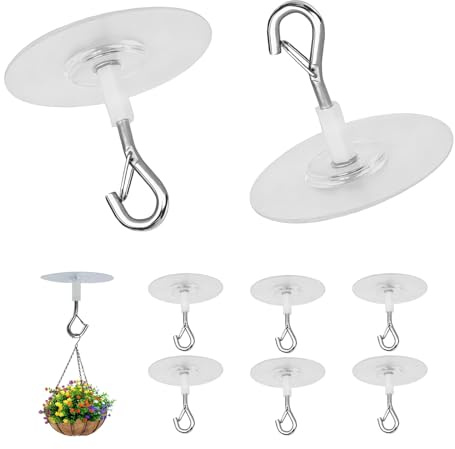 8 Stück Deckenhaken Selbstklebend, Wandhaken mit Sicherung ohne Bohren, Schwerlast-Deckenhaken, Klebehaken extra stark für Blumentöpfe für Bad Küche Büro Pflanzen Blumentöpfe Dekorative Lampe