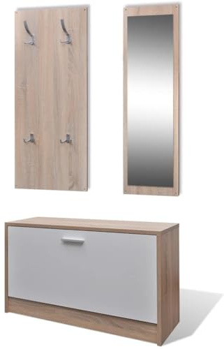 Holekex Garderob hall 3-i-1 skoskåp med spegel och garderobspanel av trä, 80 x 27 x 46,5 cm, skohylla, skoställ, skoställ, platsbesparande för hall, sovrum, entré