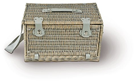 A. Schmidt Picknickkorb 4 Personen, Weidenkorb groß, Picknick Korb, Piknik Set Korb, Picknickkorb mit Kühlfach, Picknick Geschirr, Handarbeit, L 46 cm